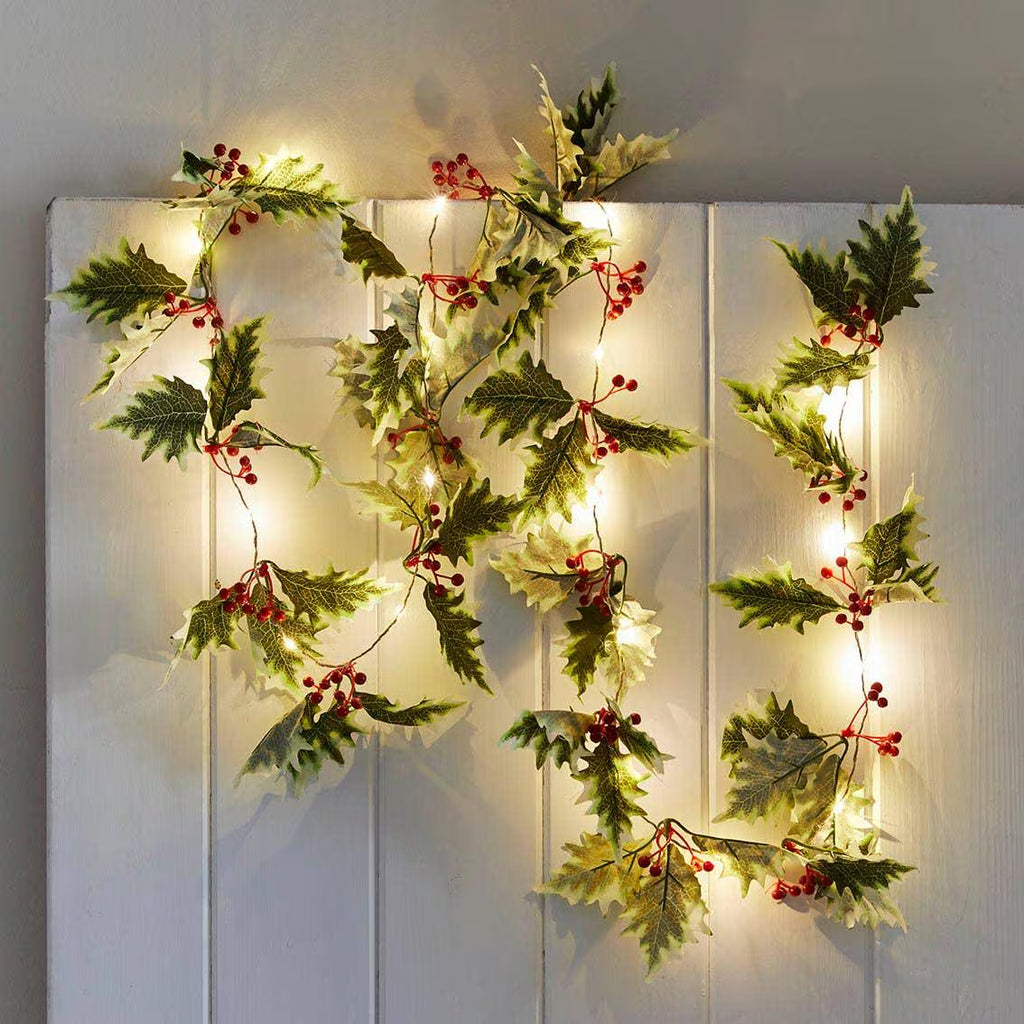 Holly Christmas LED String Lights - Festive Holiday Decor / Holly Lighted Garland / Christmas Garland / Christmas Party Decor/ Holiday Party